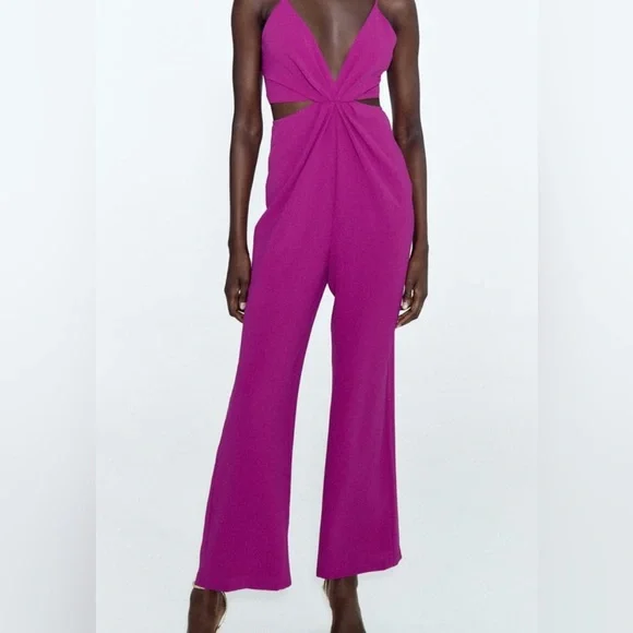 Zara Magenta Wide-Leg Jumpsuit with Cutout - Picture 3 of 8